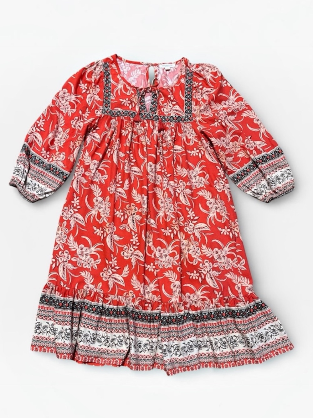 Anthropologie BLL Tropical Print Boho Dress w/Removable Tie Waist Size Small